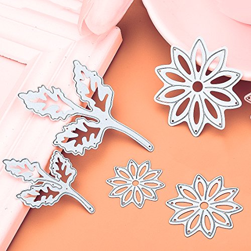 Kabi 9pcs Metal Cutting Dies with Flowers Leaves Pine Trees Crown Lace Stencil Set, Embossing Die Cuts for DIY Scrapbook Album Craft Decorations Card Making (Silver)