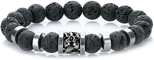 Black Lava Rock Bead Bracelet for Men with Dragon Charm - Healing Energy Stone Jewelry