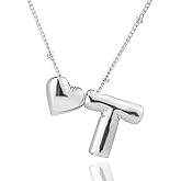 CCINPPY Heart Letter Necklace, 14k Gold Plated Initial Dainty Necklace for Women, Chunky Bubble Balloon Charm Pendant Name Personalized Jewelry Gift