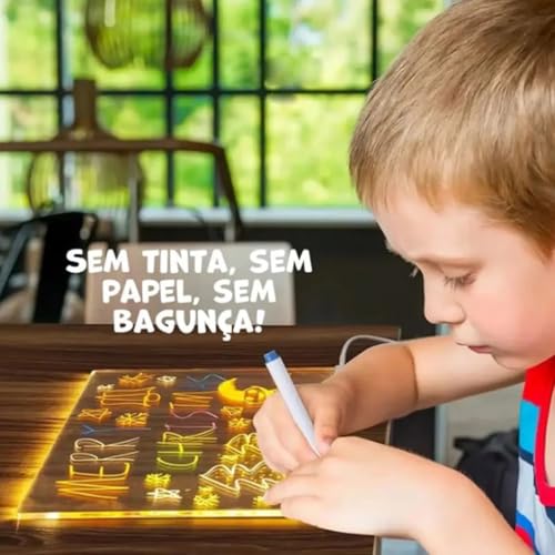 Quadro de Desenho Luminária LED para Escrita com 7 Canetas – Lousa de Mesa para Anotações em Acrílico com Efeito 3D