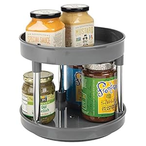 mDesign-Lazy-Susan-Spice-Rack--2-Tier-Kitchen-Storage-Unit-with-Rotatable-Shelving-Made-of-Plastic--Perfect-for-Use-as-Condiment-Holder-Spice-Rack-and-More--Grey mDesign Lazy Susan Spice Rack – 2-Tier Kitchen Storage Unit with Rotatable Shelving Made of Plastic – Perfect for Use as…