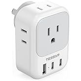 TESSAN Australia New Zealand Plug Adapter (No Voltage Conversion), Type I Power Adaptor with 4 Electrical Outlets 3 USB Charger (2 USB C) for US to Australian AU Argentina Fiji China Cook Islands