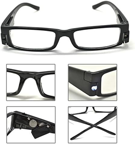 Fashion Design Optics Led Reading Glasses Light Glasses Oculos Degree Unisex Eyeglasses +1.0, +1.5, +2.0, +2.5, +3, +3.5, +4 (+2.5, BLACK)