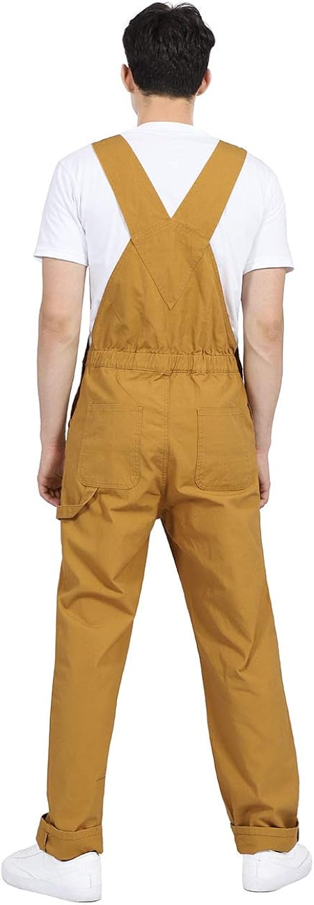 DISHANG Men's Bib Overalls with Adjustable Front Suspenders and Functional Pockets: Clothing
