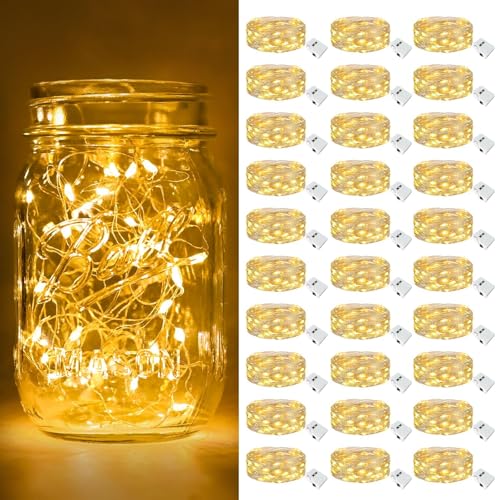 30 Pack Fairy Lights Battery Operated [3 Modes], 7ft 20 Led Twinkle Lights String Lights, Bulk Small Mini Silver Wire For Wedding,Party,Table Centerpieces,DIY Crafts,Christmas Decor, Warm White