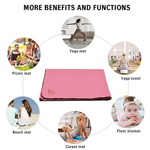 Travel Yoga Mat, Folding Thin Light Non-Slip Hot Yoga Mat for Travelling, Sweat Absorbent Anti Slip Mat Towel for Pilates Floor Exercise Fitness, Bonus Kits Large Knee Pad and Strap (2.5 lbs)