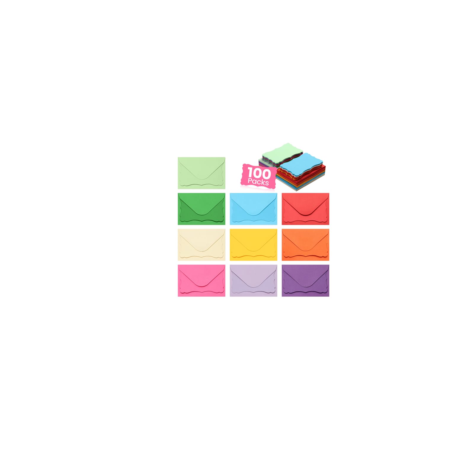 Photo 1 of 100 Pack Mini Cards with Envelopes, Small Colorful Blank Note Cards with Self-Adhesive Envelopes, Prayer Board Suppies, Tiny Business Card Envelopes(4 x 2.7 Inches, 10 Colors) (Multicolored)