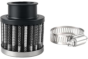 Zpana Car Air Intake Filter, 1" 25mm Inlet Valve Cold Air Intake Filter Cleaner with Adjustable Clamp, Hight Flow Performance Auto Crankcase Breather Filter Replacement, Universal Fit (Carbon Fiber)