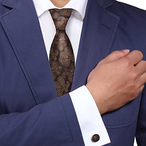 Y&G A1130 Rosy Brown Patterned School Presents Mens Black Economics Gift Silk Tie Cufflinks Set 2PT