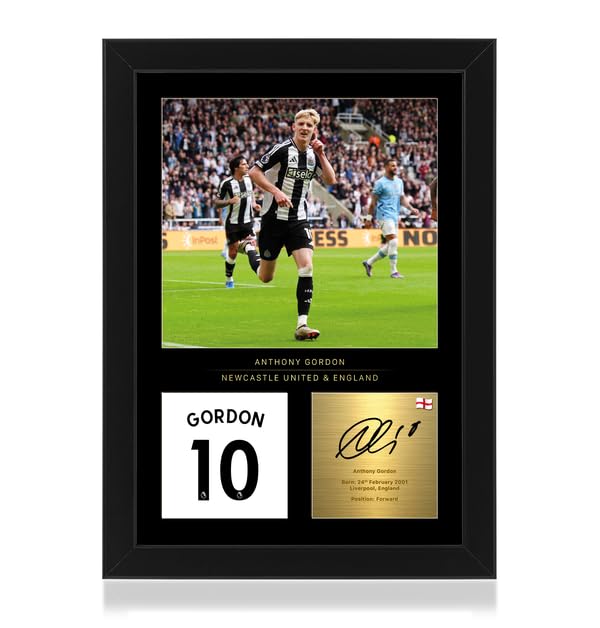 Win FC Anthony Gordon A4 Framed Photo Display - Reproduced Digital Signature - Gift For Newcastle Fans Fans