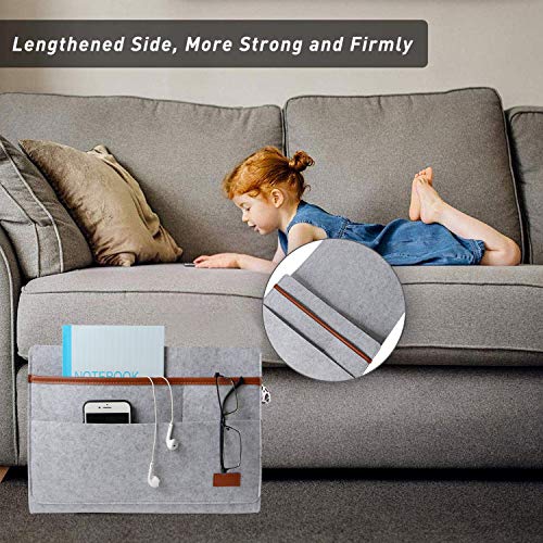 MEYUEWAL Felt Bedside Caddy, Bedside Hanging Storage Organizer with Anti-Slip Velcro for Sorting Magazine, Tablet, Phone, Earphone, Remote, Glasses, Pen - Dark Grey (Light gray)