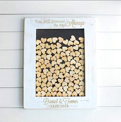 AQANATURE | Signature Guest Books | Custom Drop Top Guestbook White Frame Personalised Wedding Guest Book Alternative Wood Heart Guest Book