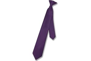 Vesuvio Napoli Boy's CLIP-ON NeckTie Solid EGGPLANT PURPLE Color Youth Neck Tie