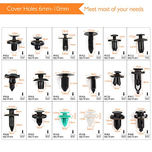 EZYKOO Push Bumper Fastener Rivet Clips with 18 Most Popular Sizes Auto Push Pin Rivets Compatible with Benz, BMW, Toyota, Honda, Subaru, Nissan, Mazda etc