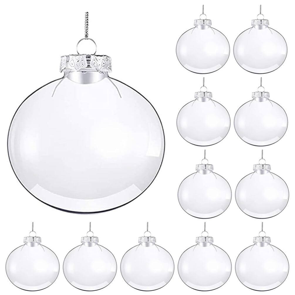 Toyvian 20pcs Clear Plastic Flat Ball Ornaments Discs 60mm Crafts DIY Fillable Ornaments Ball Christmas Tree Baubles for Christmas Tree Decoration