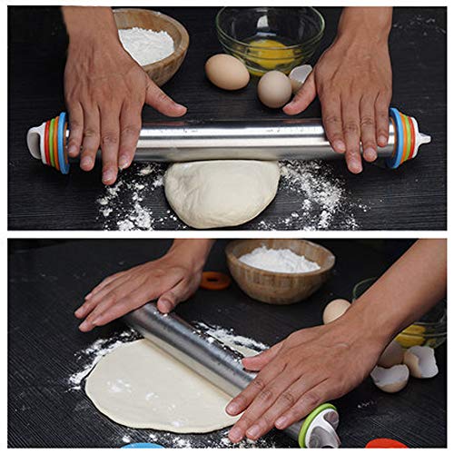 Markmesafe Stainless Steel Rolling Pin, Adjustable Stainless Steel Rolling Pins Dough Roller with 4 Removable Adjustable Thickness Rings and Pastry Mat for Dough, Pizza, Pastry, Pie and Cookies