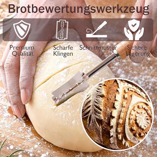 Set of 2 Proofing Baskets, Proofing Basket, Bread Set, Round and Oval Proofing Basket for Bread Baking Set, Bread Basket with Bread Knife with Five Blades, Washable Linen Insert, for Professional and Domestic Bakers