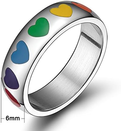UM Jewelry Stainless Steel Rubber Heart Rainbow Ring Gay and Lesbian LGBT Pride Wedding Band
