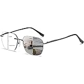 K.LAVER Photochromic Multifocus Progressive Rimless Reading Glasses Men Women Anti Blue Light Transition Multifocal Readers