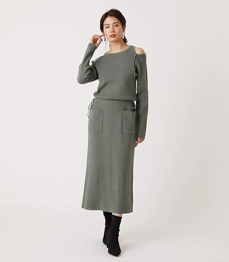 Amazon アズールバイマウジー ワンピース ドレス Shoulder Slit Knit One Piece 250dsh73 019i M グリーン レディーズ ワンピース チュニック 通販
