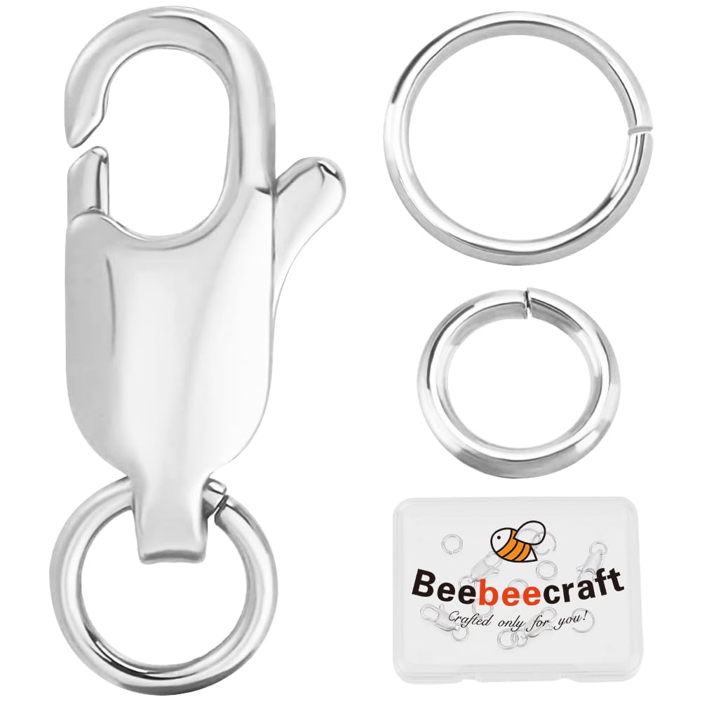 Beebeecraft 1 Box 6Pcs Lobster Claw Clasps 0.47x0.24in/12x6mm Platinum Plated Brass Silver Jewellry Clasps with 12Pcs 6/7mm Open Jump Rings for Necklace Bracelet DIY Making