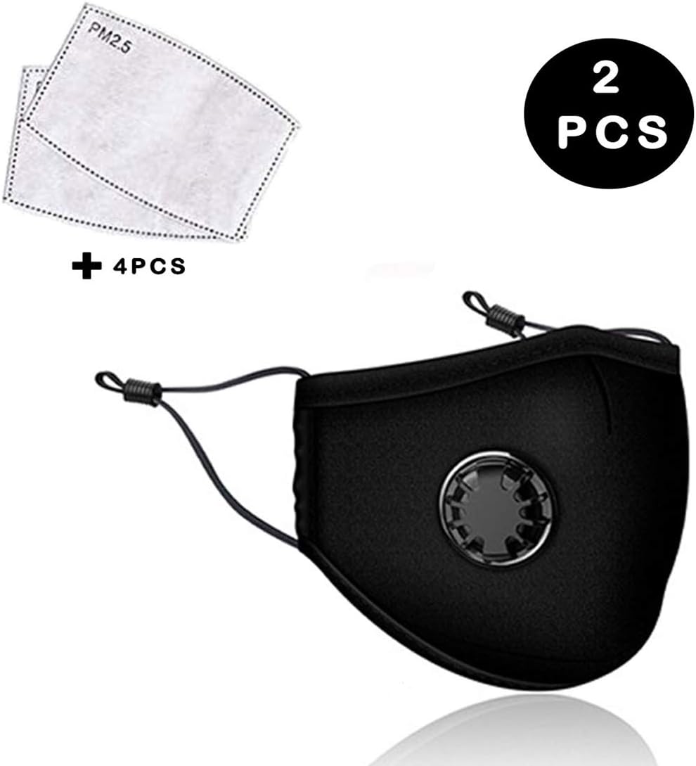 2PC + 4Filter Polyester and Cotton Windproof Foggy Haze Reusable Dustproof, Washable, Reusable Black