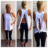 Iusun Women's Summer Sleeveless Tank Tops Backness Loose Blouse Shirt (White, L)