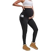 Fayefay Womens Maternity Fleece Lined Leggings with Pockets, Winter Thermal Pregnancy Workout Yoga Pants