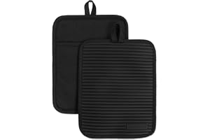 KITCHENAID Ribbed Soft Silicone Pot Holder 2-Pack Set, Matte Black, 7"x9"