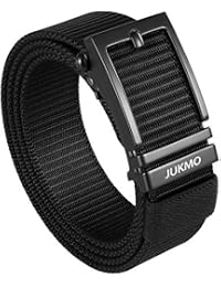 JUKMO Menâ€™s Nylon Webbing Ratchet Belt with Automatic Slide Buckle (Black, Medium)