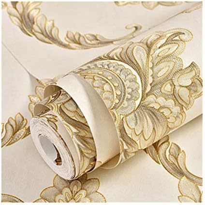 Wapabas Wallpaper Exquisite Home - European Classic Bump Embossed Damascus Bedroom Living Room Jane Non-Woven Restaurant, Light Brown