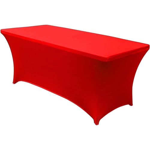 mds Pack of 1 Rectangular Stretch Spandex Table Cover 6ft Fitted Spandex Tablecloths for Wedding Decorations Table Toppers - Red (6ft)