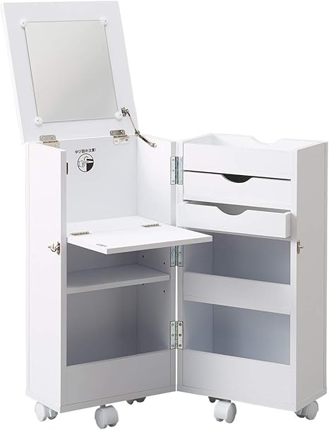 Amazon ミラー付収納ワゴン コスメワゴン キャスター付き 鏡付き 収納 シンプル コンパクト ワゴン メイクボックス 大容量 ホワイト 鏡台 ドレッサー オンライン通販