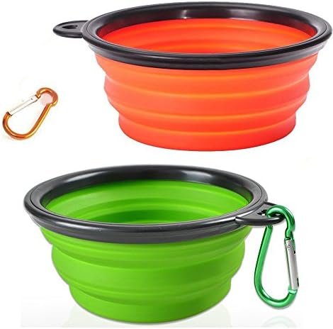 Collapsible Pet Bowl，BPA Free Food,Grade Silicone Travel Bowl, for Pet Dog/Cat Food Water Feeding Expandable Foldable Bowl for Dog&amp; Cat Food (2 Pack ) (Orange+Green)