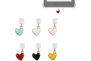 SPANSEE Heart Shape Dust Plug Charm, 6PCS Alloy Enamel Micro USB Port Covers, Anti-Dust Protector for Older Android Phones, E-Readers, Gaming Devices and Electronics
