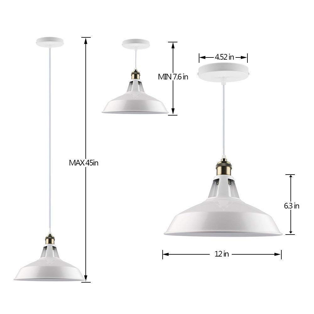 B2ocled Metal Pendant Lighting 1 Light Edison industrial Hanging Lamp for Homes/Kitchen/Restaurant/Bar(Diameter 12in)
