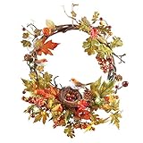 Lighted Fall Berries and Bird Wreath