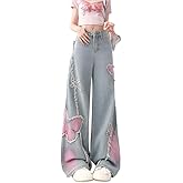 Y2K Baggy Ripped Jeans for Women – Wide Leg Butterfly Print & Star Patch Distressed Denim Pants High Waist Streetwear