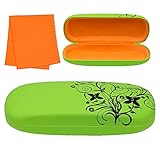 Floral Designed Protective Clamshell Glasses Case with Microfiber Cleaning Cloth - Green