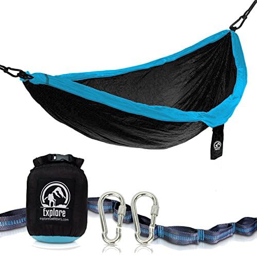 Explore Outfitters PRO Nylon Double Hammock With Tree Straps (Black/Blue)