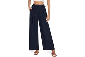 UEU Women's Wide Leg Casual Pants Summer High Waist Side Tie Knot Lightweight Loose Flowy Beach Trousers with Pockets