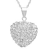 .925 Sterling Silver Crystal Heart Shape Pendant Necklace,18