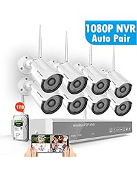 [Todo en uno] Sistema de cámara de seguridad inalámbrica, sistema de seguridad inalámbrico Safevant 4 CH 1080P NVR (kits CTV) con 4 cámaras de seguridad inalámbricas 960P, monitor de 12 pulgadas incluido, sin disco duro, par automático