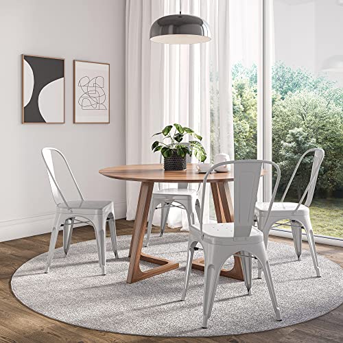 BELLEZE Metal Dining Chairs Set of 4, Stackable Metal Chairs Industrial