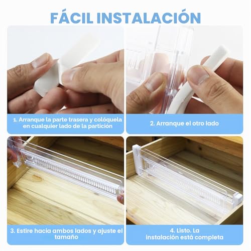 mobumeia - Adjustable Drawer Dividers, Set of 4 Transparent Drawer Organizer Dividers Plastic Extendable Drawers for Dresser Cupboard Kitchen Bedroom Size 28.7-50cm