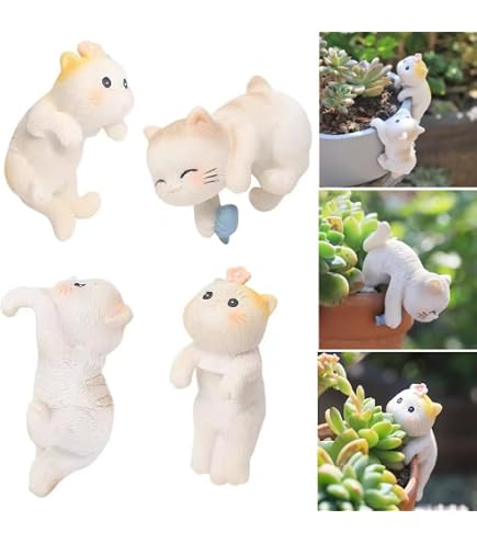 Neko 9-teiliges Miniaturgarten-Set Mit Katzen & Zubehör – Niedliche Micro-Kätzchen-Figuren Für Deko, Cake Topper, DIY & Home Decor (Grau)