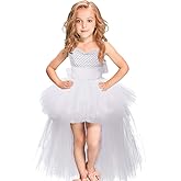 Girls Tutu Dress with Train Handmade V-Neck Tulle Evening Wedding Birthday Party Dresses for Kids Ball Gown