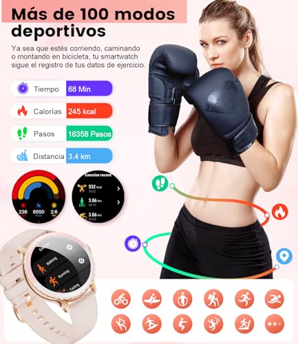 LIGE Smart Watch for Women Phone Call 1.27" HD Round Elegant Rose Gold Stainless Steel Diamond Smartwatch for Android iOS, Heart Rate, Sleep Monitor, Menstrual Cycle