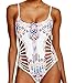 EVALESS Womens Sexy Halter Printed Strappy Cutout One Piece Swimsuit White Medium