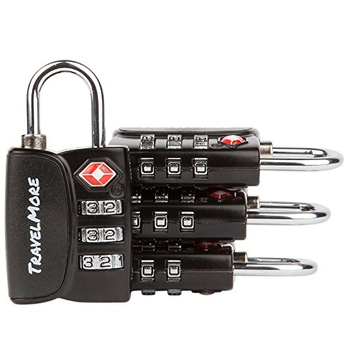 4 Pack Open Alert Indicator TSA Approved 3 Digit Luggage Locks for Travel Suitcase & Baggage (Black)